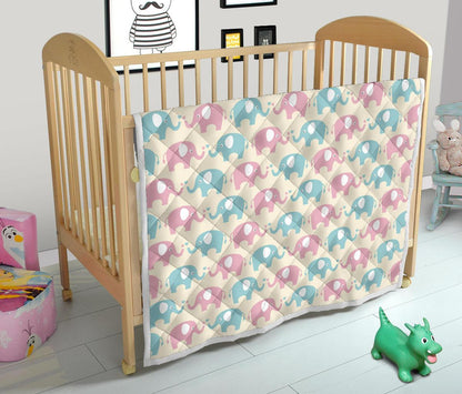 Elephant Baby Pastel Print Pattern Premium Quilt-JTAMIGO.COM