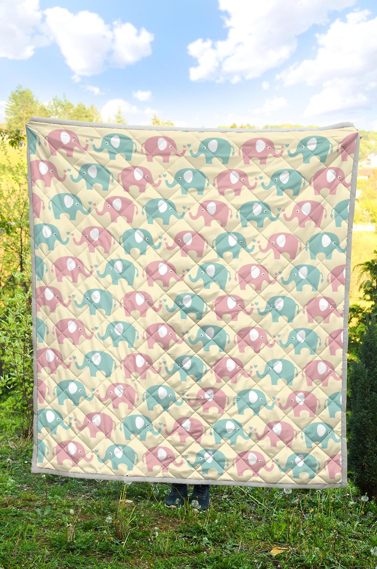 Elephant Baby Pastel Print Pattern Premium Quilt-JTAMIGO.COM