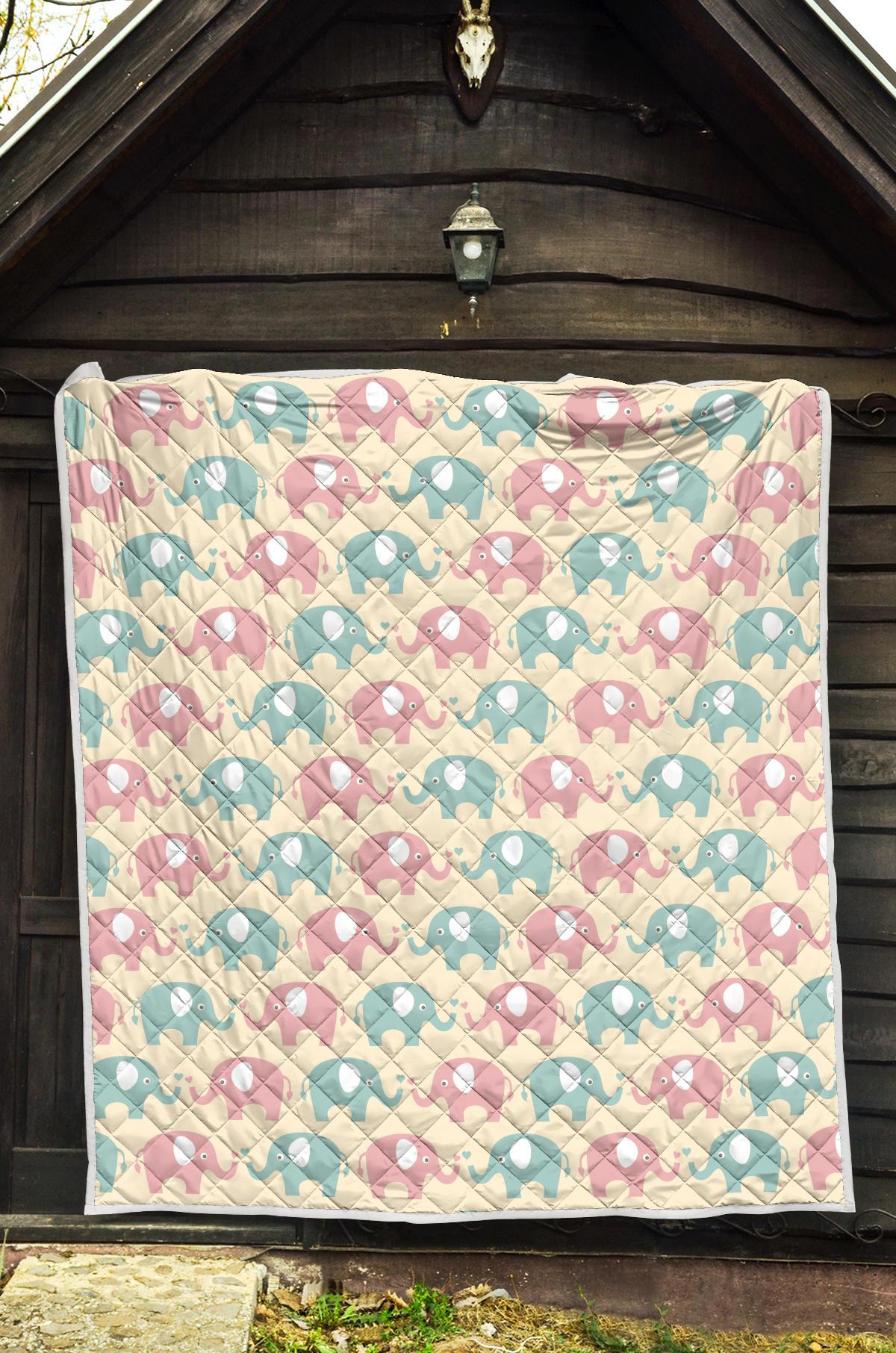 Elephant Baby Pastel Print Pattern Premium Quilt-JTAMIGO.COM