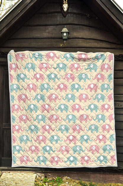 Elephant Baby Pastel Print Pattern Premium Quilt-JTAMIGO.COM