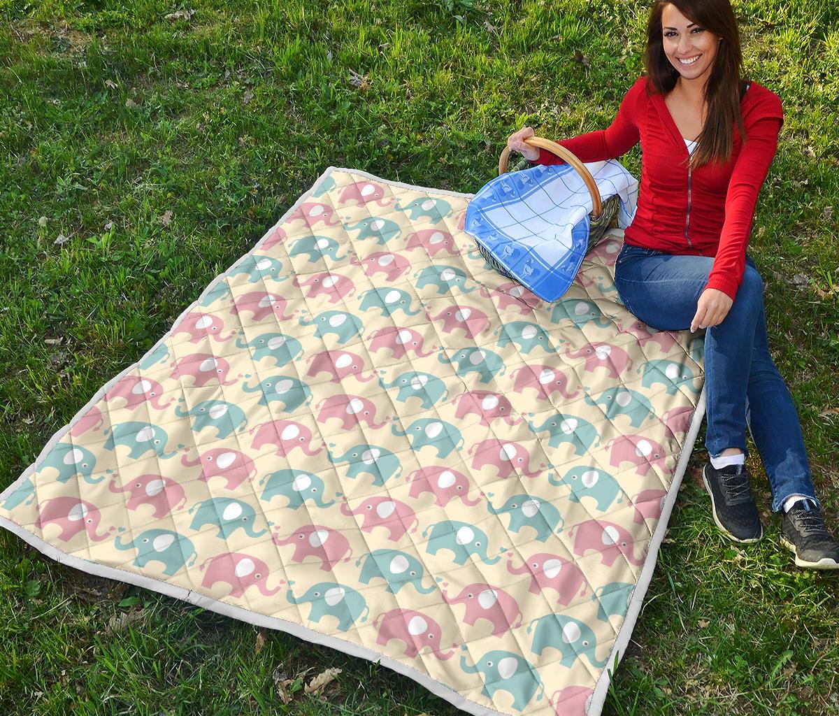 Elephant Baby Pastel Print Pattern Premium Quilt-JTAMIGO.COM
