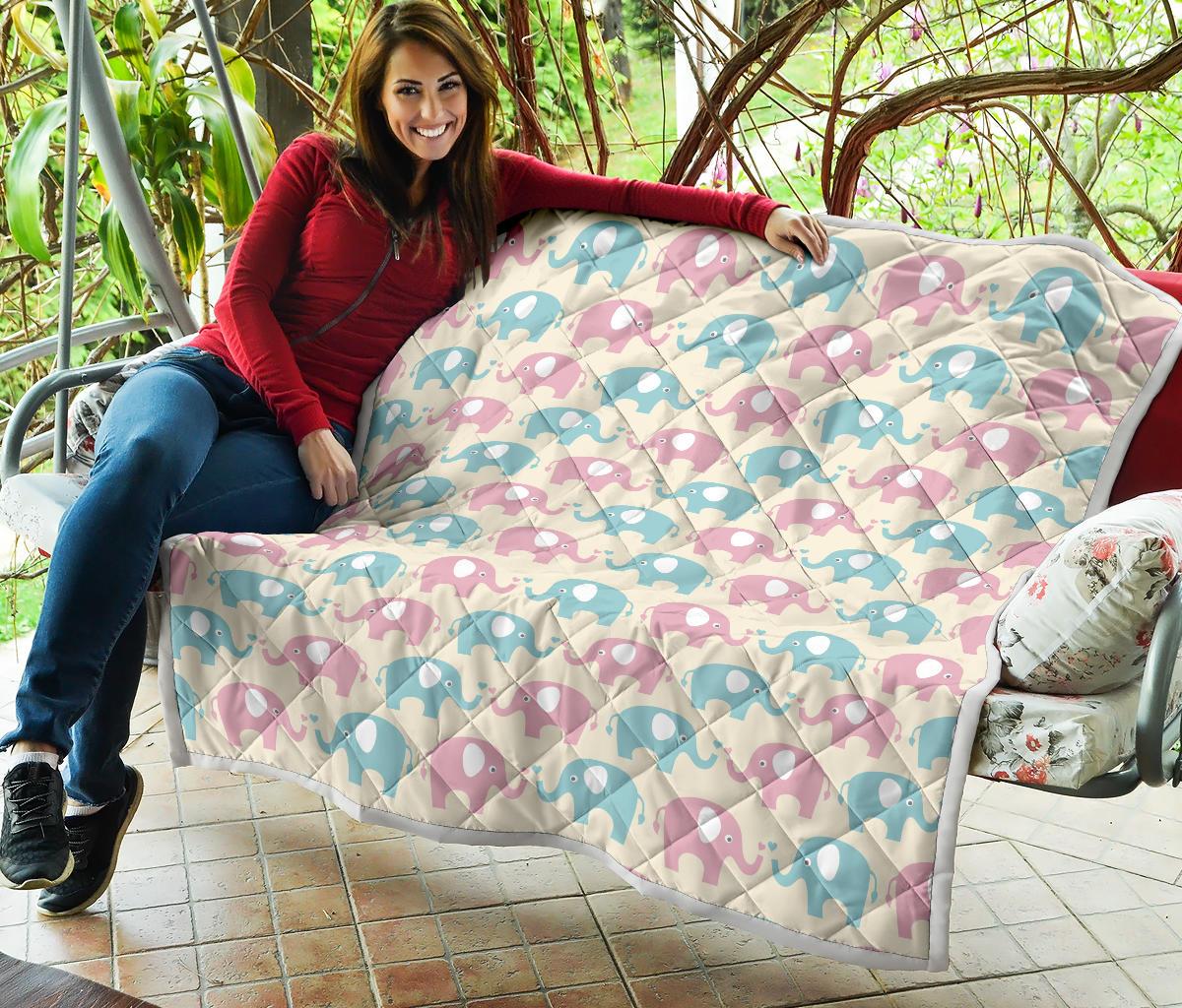 Elephant Baby Pastel Print Pattern Premium Quilt-JTAMIGO.COM