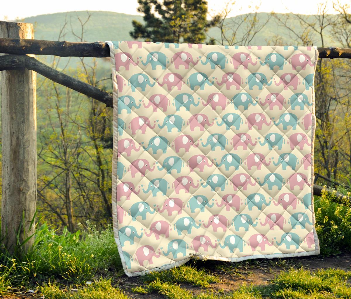 Elephant Baby Pastel Print Pattern Premium Quilt-JTAMIGO.COM