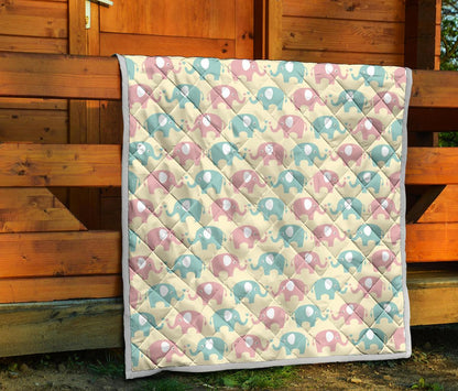 Elephant Baby Pastel Print Pattern Premium Quilt-JTAMIGO.COM