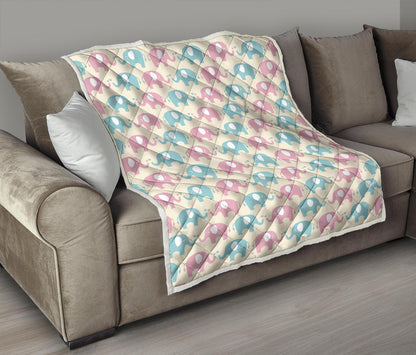 Elephant Baby Pastel Print Pattern Premium Quilt-JTAMIGO.COM