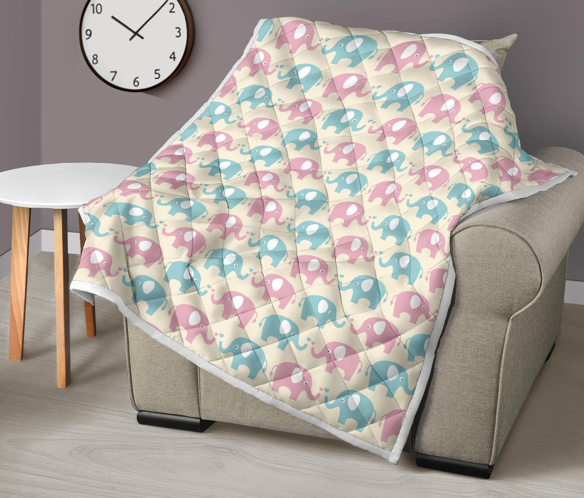 Elephant Baby Pastel Print Pattern Premium Quilt-JTAMIGO.COM