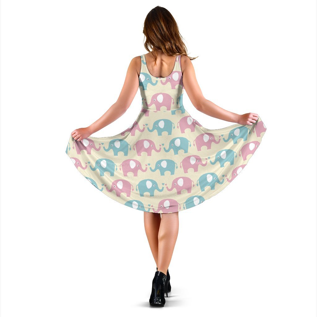 Elephant Baby Pastel Print Pattern Sleeveless Dress