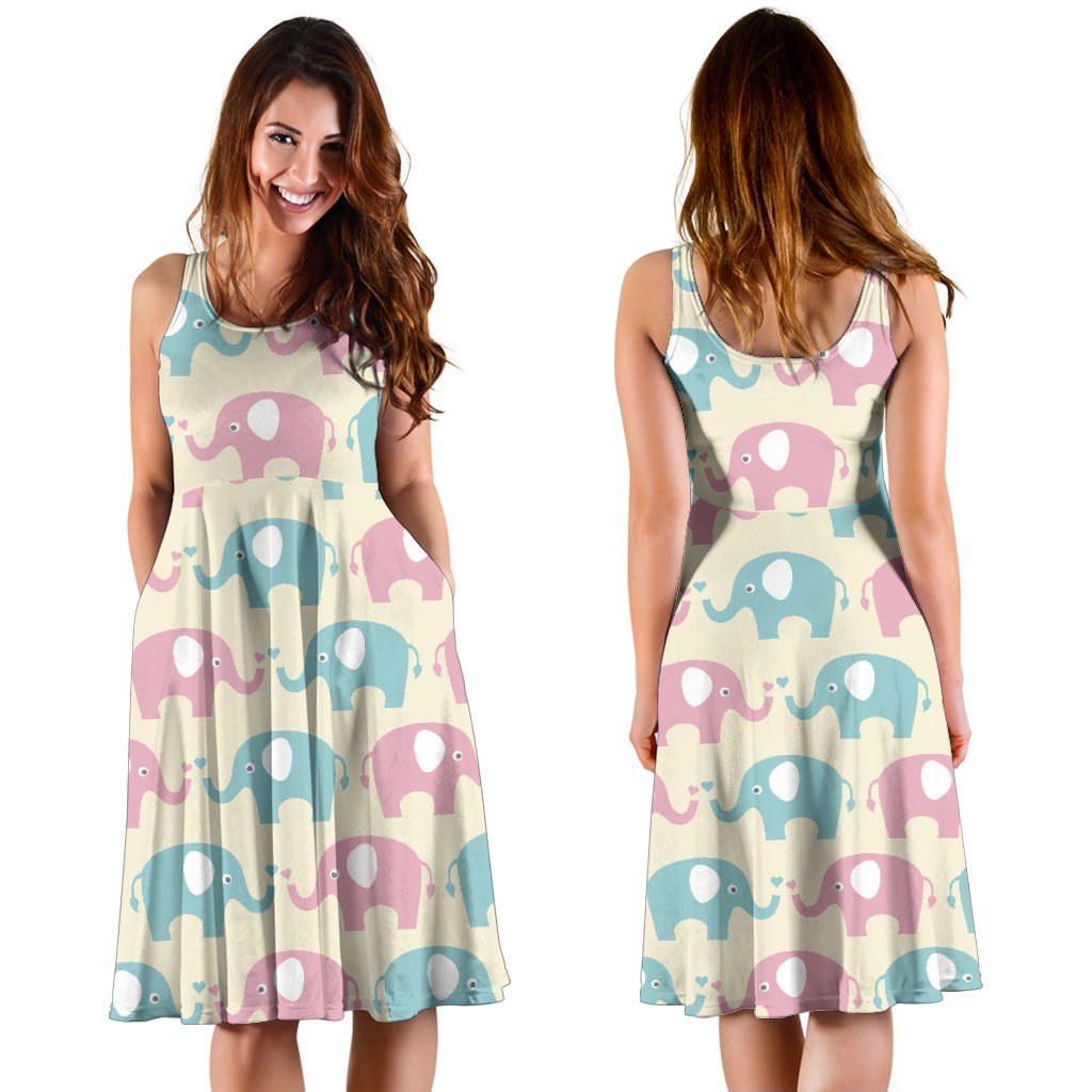 Elephant Baby Pastel Print Pattern Sleeveless Dress