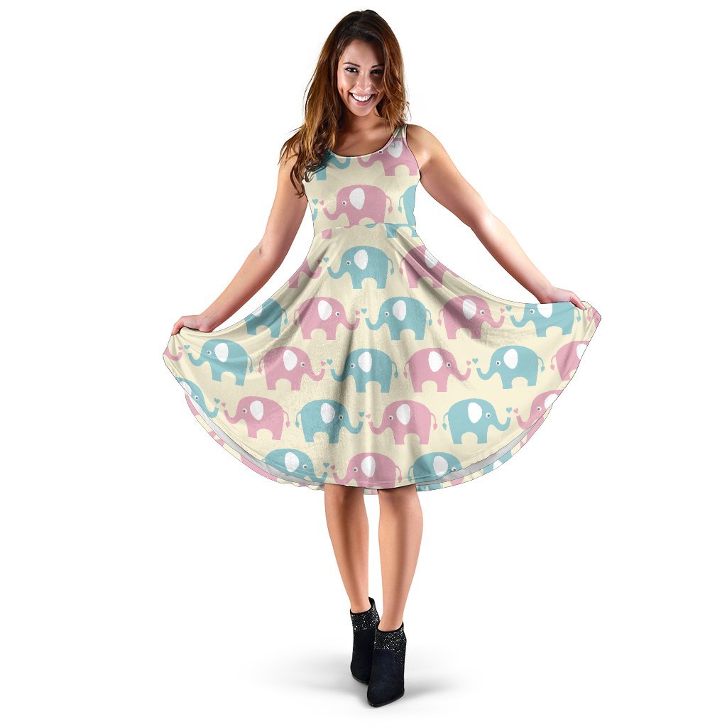 Elephant Baby Pastel Print Pattern Sleeveless Dress
