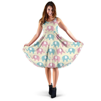 Elephant Baby Pastel Print Pattern Sleeveless Dress