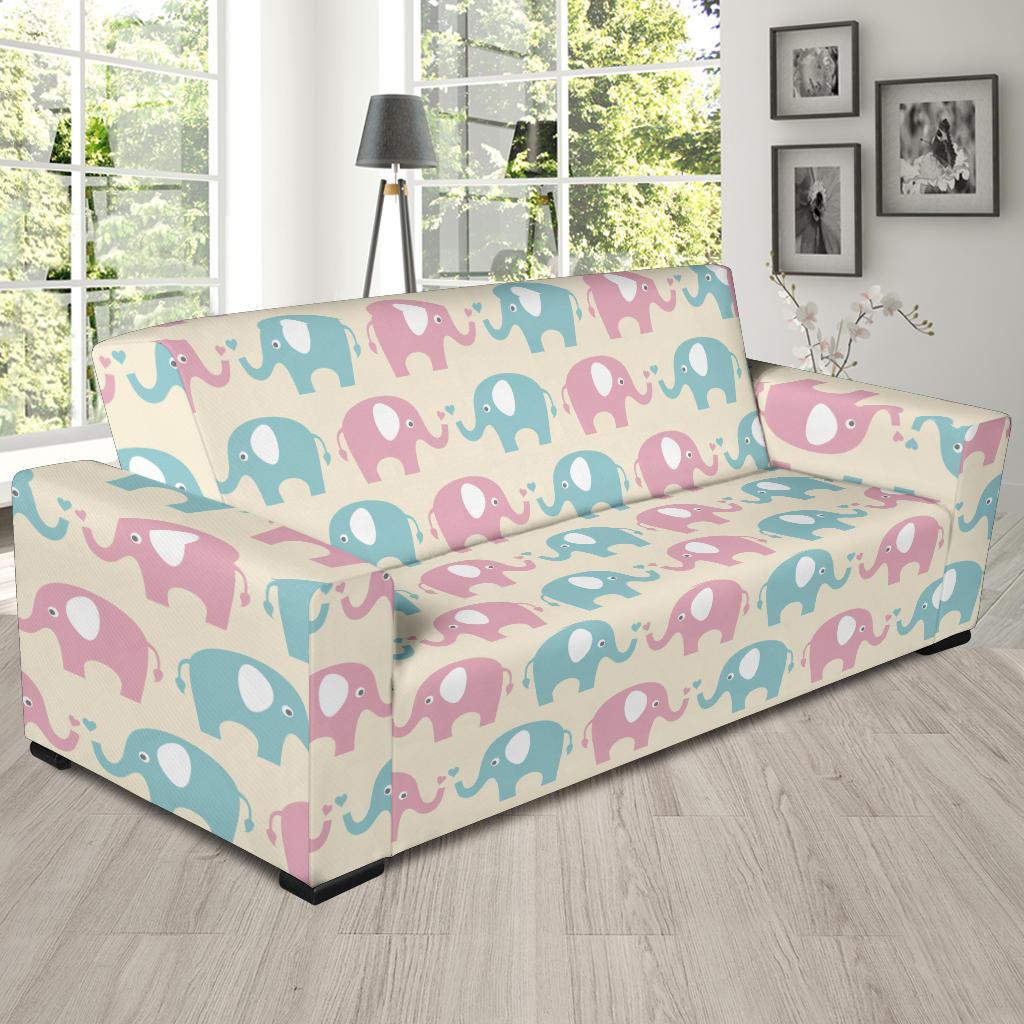 Elephant Baby Pastel Print Pattern Sofa Slipcover-JTAMIGO.COM