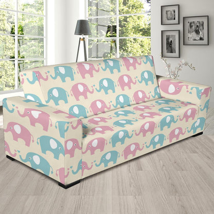 Elephant Baby Pastel Print Pattern Sofa Slipcover-JTAMIGO.COM