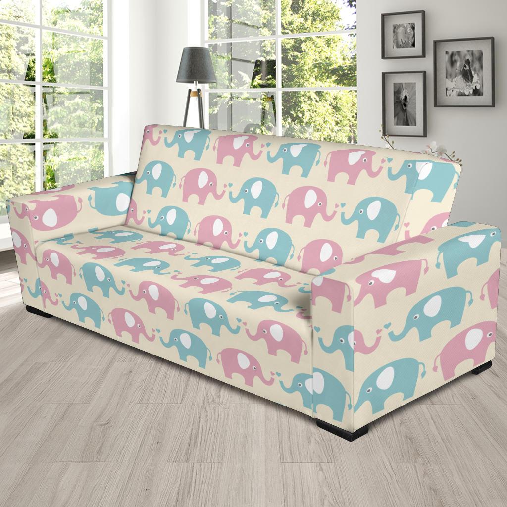 Elephant Baby Pastel Print Pattern Sofa Slipcover-JTAMIGO.COM