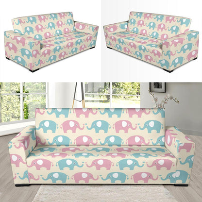 Elephant Baby Pastel Print Pattern Sofa Slipcover-JTAMIGO.COM
