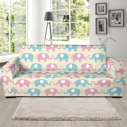 Elephant Baby Pastel Print Pattern Sofa Slipcover-JTAMIGO.COM
