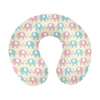 Elephant Baby Pastel Print Pattern U-Shaped Travel Neck Pillow-JTAMIGO.COM