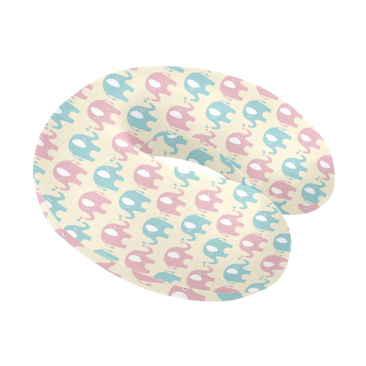 Elephant Baby Pastel Print Pattern U-Shaped Travel Neck Pillow-JTAMIGO.COM