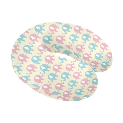 Elephant Baby Pastel Print Pattern U-Shaped Travel Neck Pillow-JTAMIGO.COM