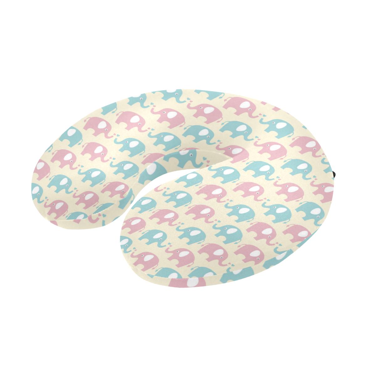 Elephant Baby Pastel Print Pattern U-Shaped Travel Neck Pillow-JTAMIGO.COM