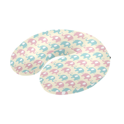 Elephant Baby Pastel Print Pattern U-Shaped Travel Neck Pillow-JTAMIGO.COM