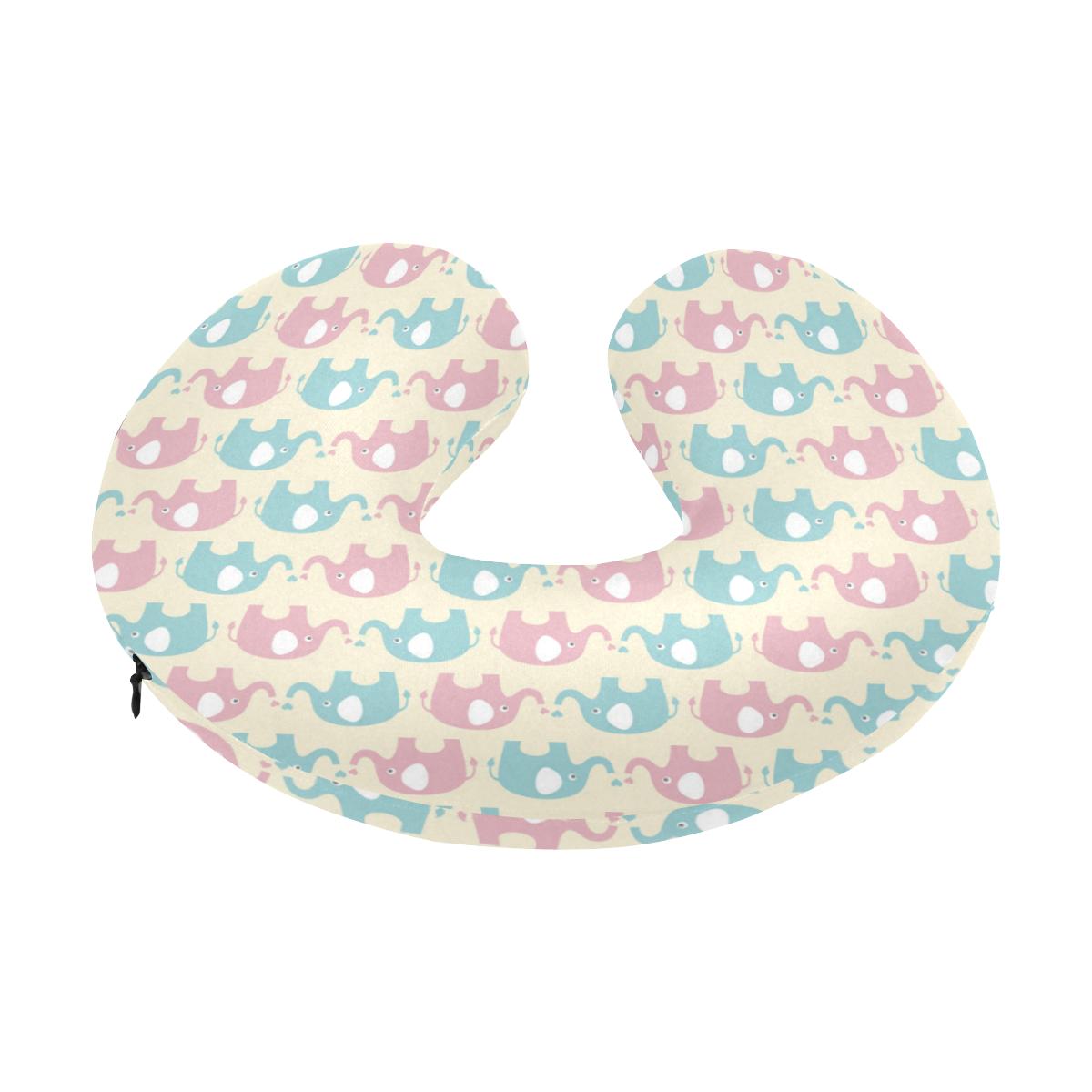 Elephant Baby Pastel Print Pattern U-Shaped Travel Neck Pillow-JTAMIGO.COM