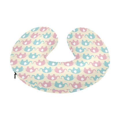 Elephant Baby Pastel Print Pattern U-Shaped Travel Neck Pillow-JTAMIGO.COM