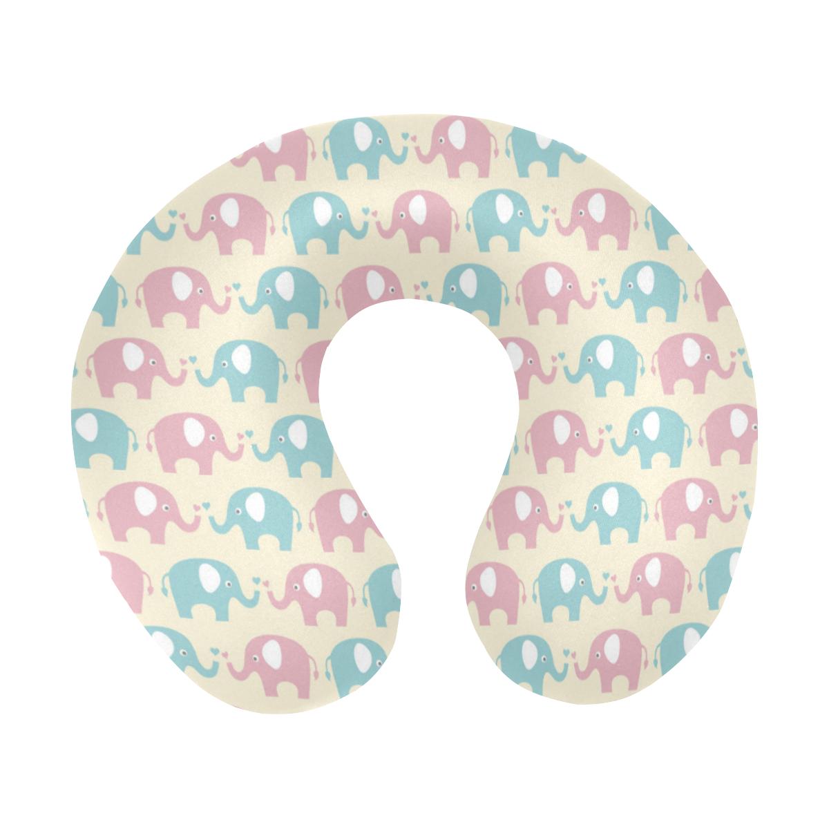 Elephant Baby Pastel Print Pattern U-Shaped Travel Neck Pillow-JTAMIGO.COM