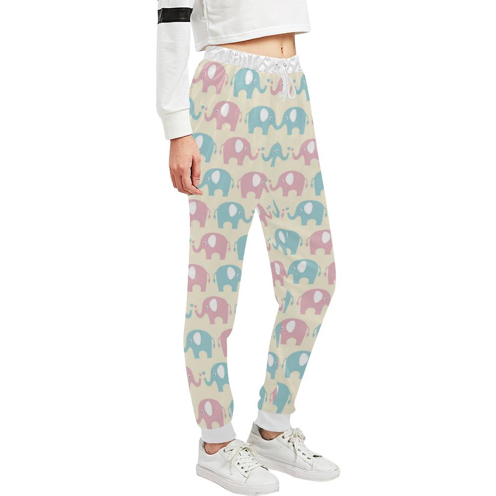Elephant Baby Pastel Print Pattern Unisex Casual Sweatpants (Model L11)-JTAMIGO.COM