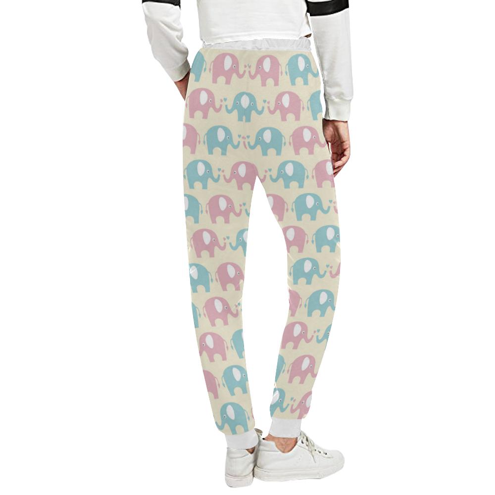 Elephant Baby Pastel Print Pattern Unisex Casual Sweatpants (Model L11)-JTAMIGO.COM