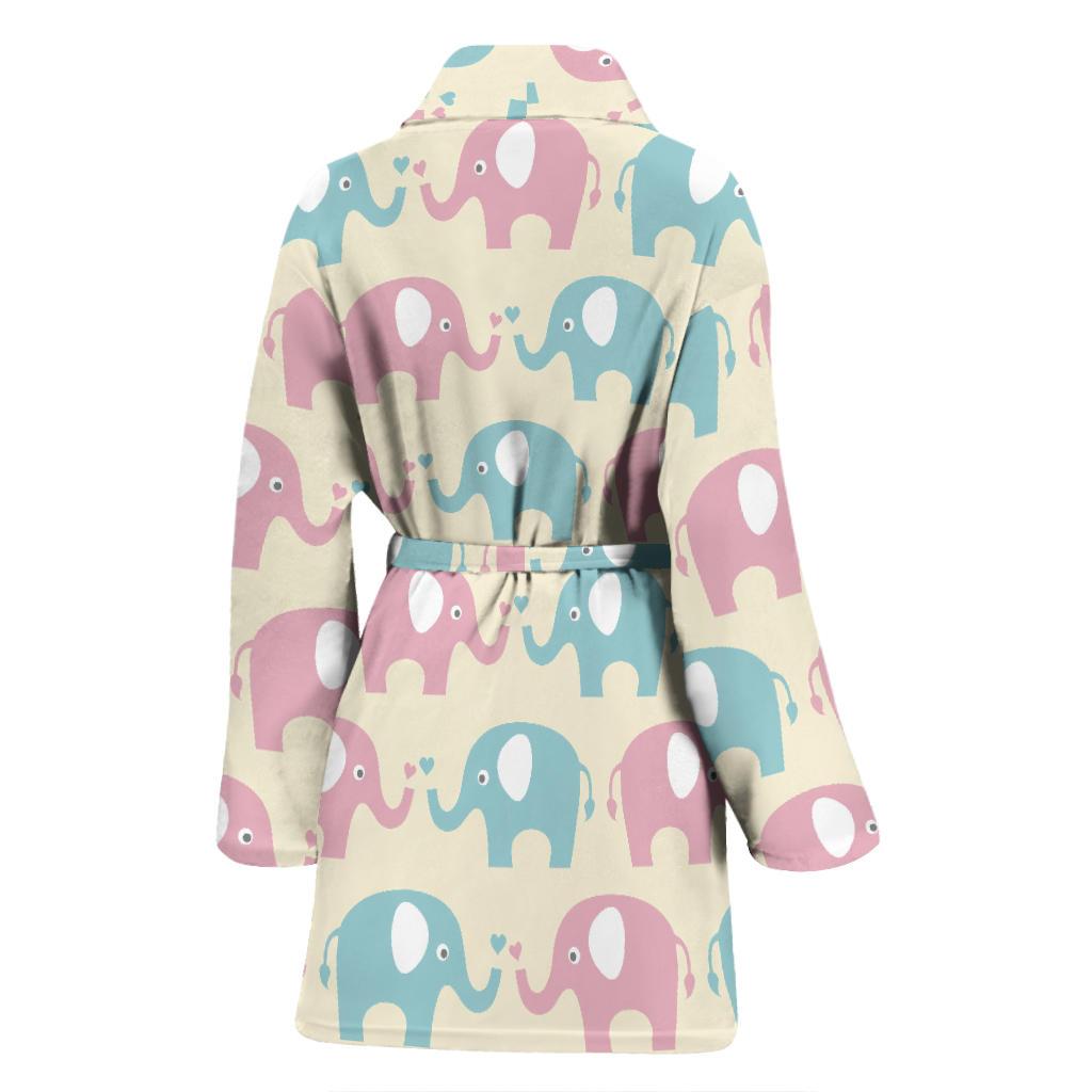 Elephant Baby Pastel Print Pattern Women Bath Robe-JTAMIGO.COM