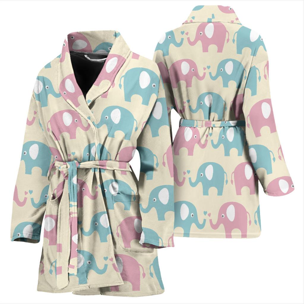 Elephant Baby Pastel Print Pattern Women Bath Robe-JTAMIGO.COM