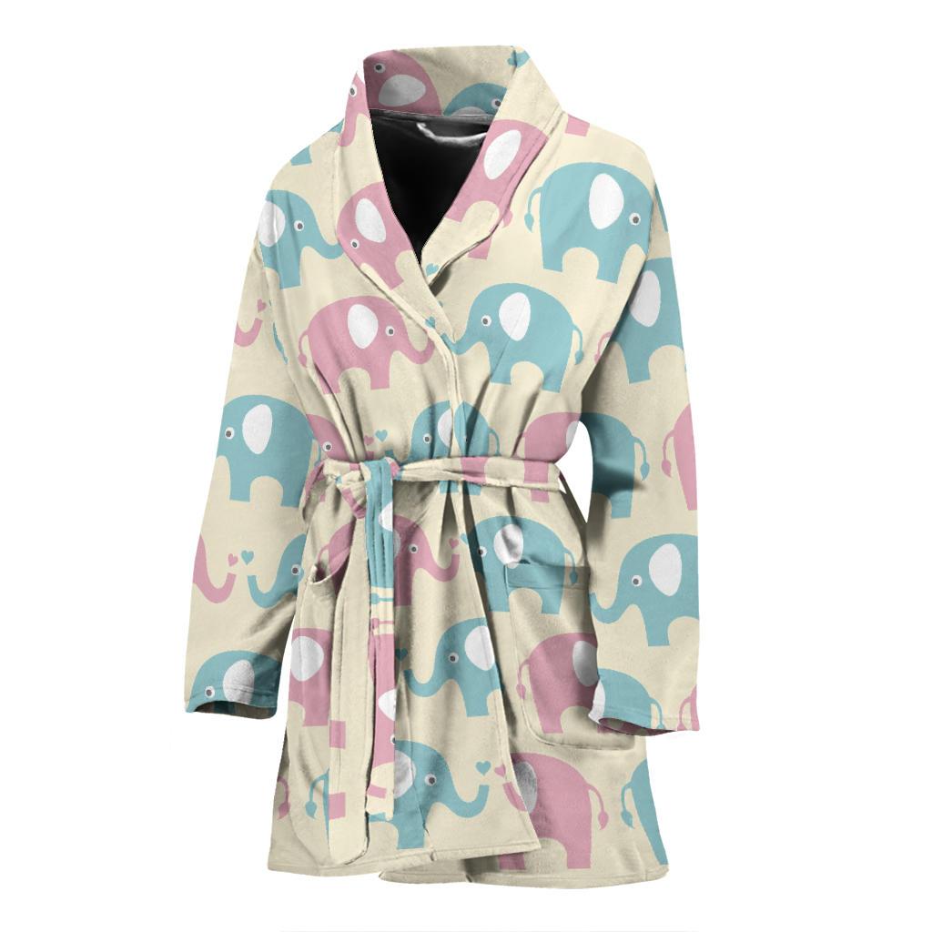 Elephant Baby Pastel Print Pattern Women Bath Robe-JTAMIGO.COM