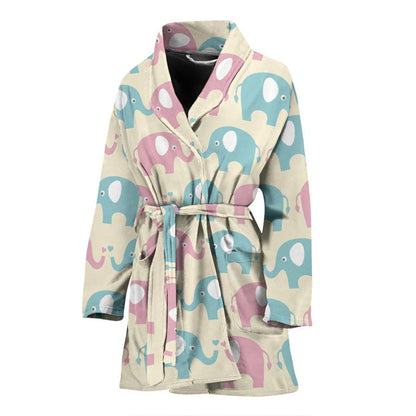 Elephant Baby Pastel Print Pattern Women Bath Robe-JTAMIGO.COM