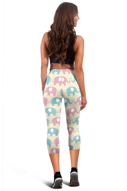 Elephant Baby Pastel Print Pattern Women Capris