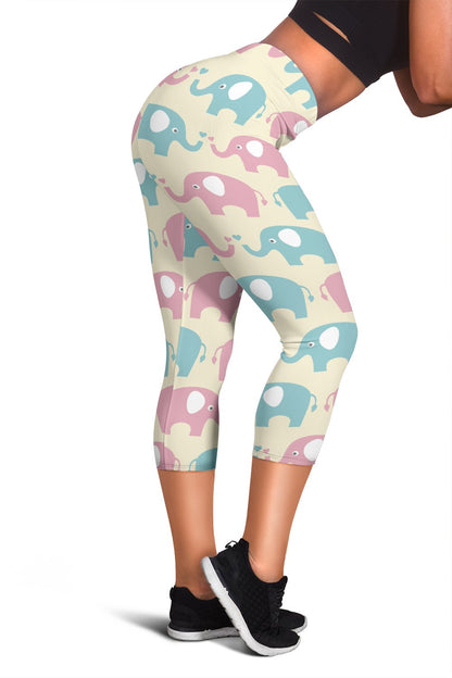 Elephant Baby Pastel Print Pattern Women Capris