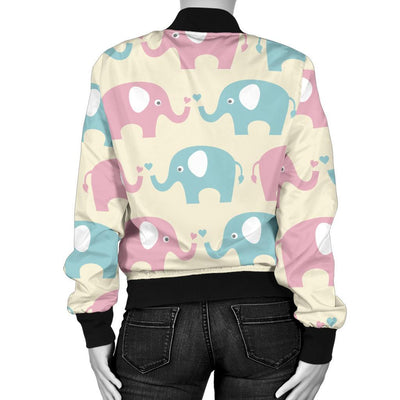 Elephant Baby Pastel Print Pattern Women Casual Bomber Jacket