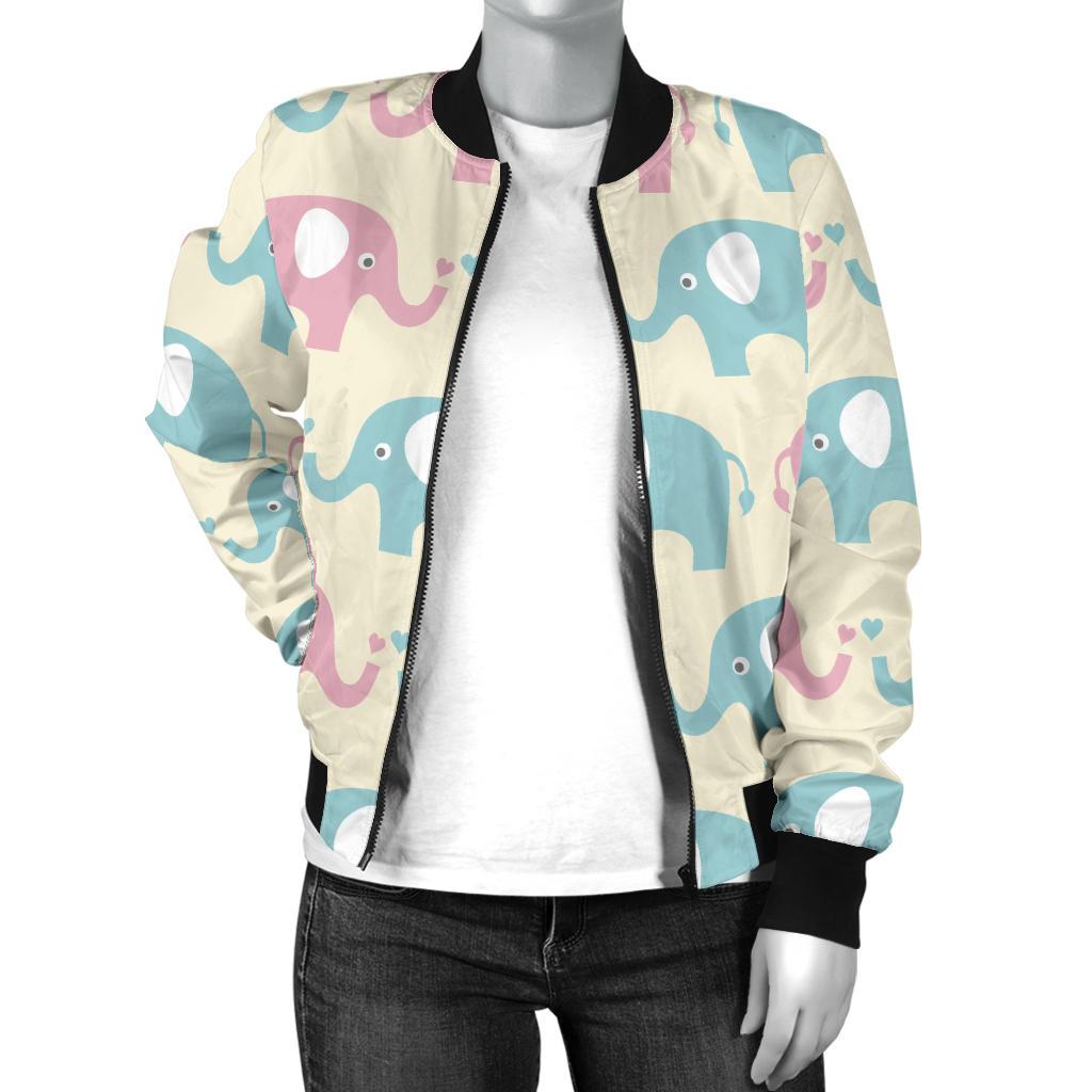 Elephant Baby Pastel Print Pattern Women Casual Bomber Jacket