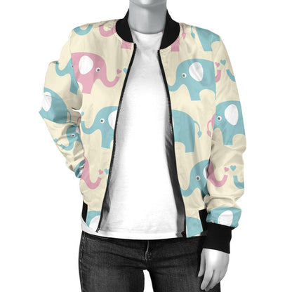 Elephant Baby Pastel Print Pattern Women Casual Bomber Jacket
