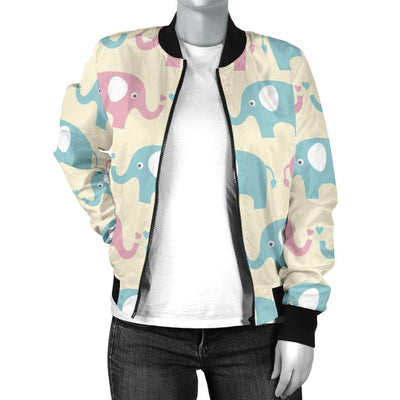 Elephant Baby Pastel Print Pattern Women Casual Bomber Jacket