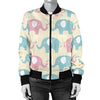 Elephant Baby Pastel Print Pattern Women Casual Bomber Jacket