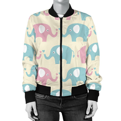 Elephant Baby Pastel Print Pattern Women Casual Bomber Jacket