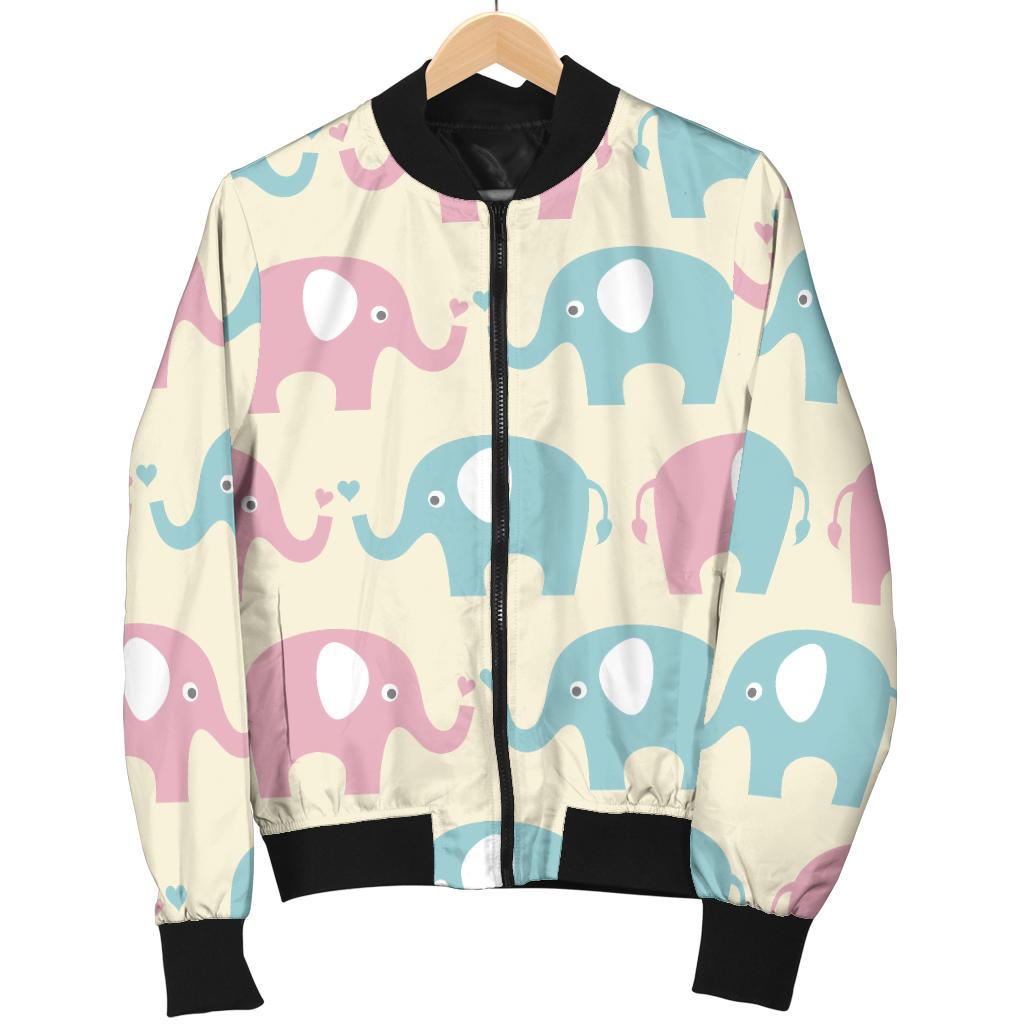 Elephant Baby Pastel Print Pattern Women Casual Bomber Jacket
