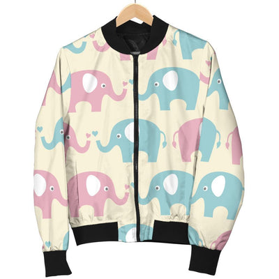 Elephant Baby Pastel Print Pattern Women Casual Bomber Jacket