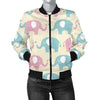 Elephant Baby Pastel Print Pattern Women Casual Bomber Jacket