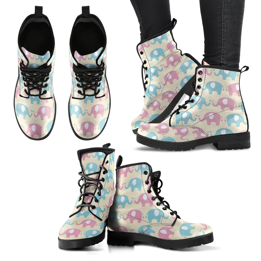 Elephant Baby Pastel Print Pattern Women Leather Boots-JTAMIGO.COM