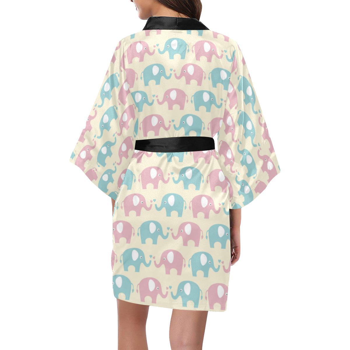 Elephant Baby Pastel Print Pattern Women Short Kimono Robe