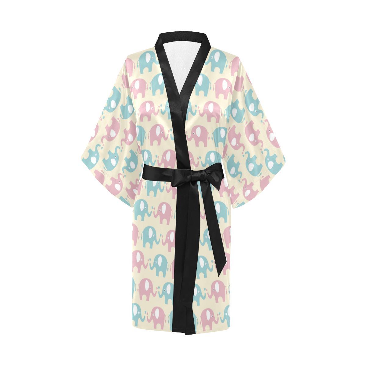 Elephant Baby Pastel Print Pattern Women Short Kimono Robe