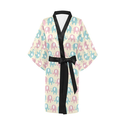 Elephant Baby Pastel Print Pattern Women Short Kimono Robe