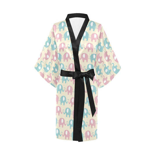 Elephant Baby Pastel Print Pattern Women Short Kimono Robe