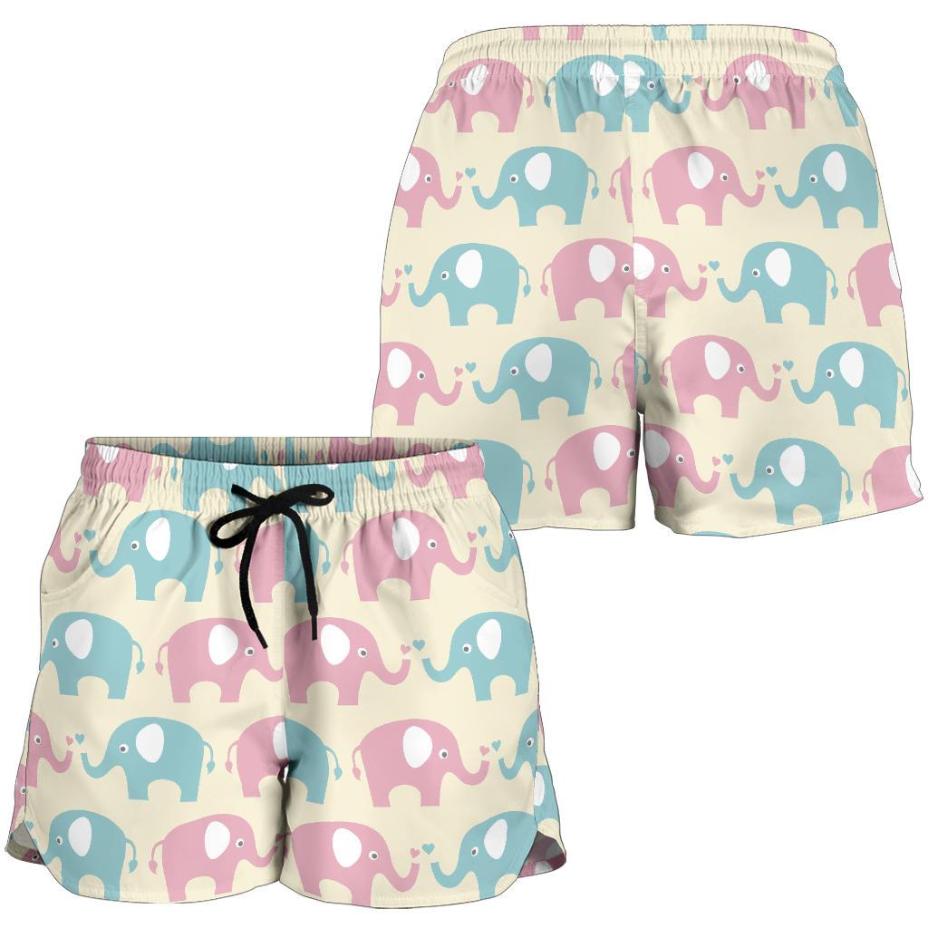 Elephant Baby Pastel Print Pattern Women Shorts-JTAMIGO.COM